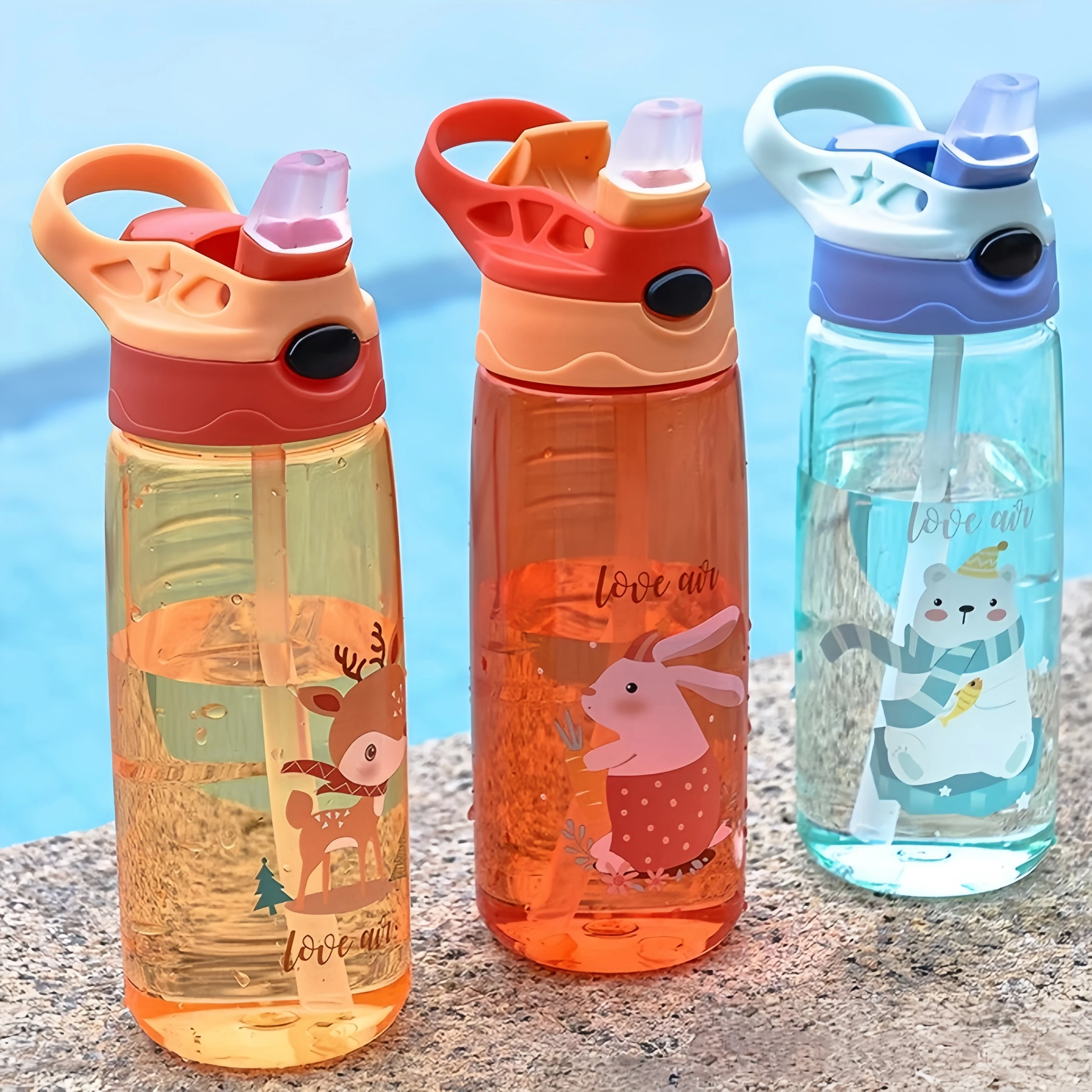 500ML Kids Water Sippy Cup Cartoon Leakproof Water Bottle for Beach Camping  BPA Free Children Drinking Healthy School Straw Cup