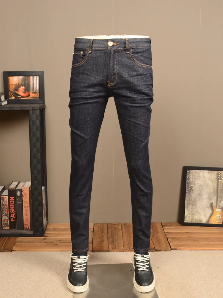 Primaire Kleur Jeans Heren 2024 Nieuwe Mode Slim Fit Skinny Stretch Lente En Herfst High-End Vrijetijdsbroeken