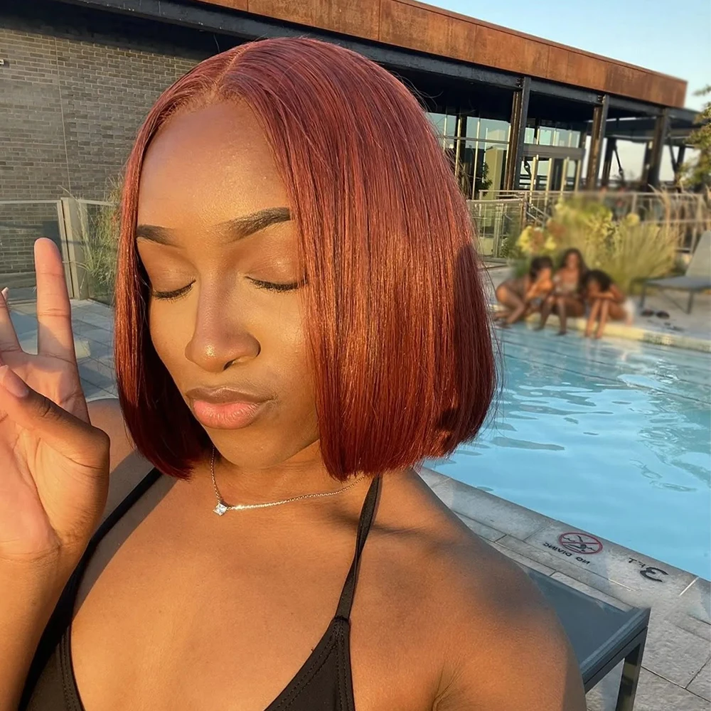 

Красновато-коричневый Боб Парики Человеческие волосы 13x4 HD Парики фронта шнурка Человеческие волосы Боб Парик человеческих волос Предварительно выщипанные с волосами ребенка