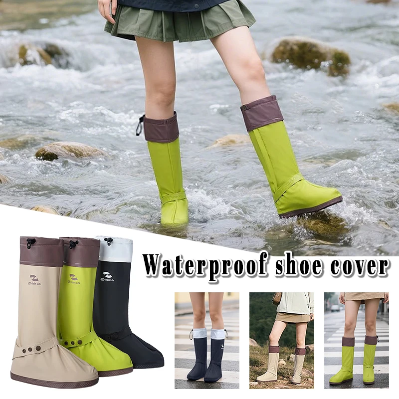 

High-top Thickened PVC Waterproof Shoe Covers Reusable Sandproof Rain & Outdoor Boot Covers for Hiking, Mountaineering, Unisex