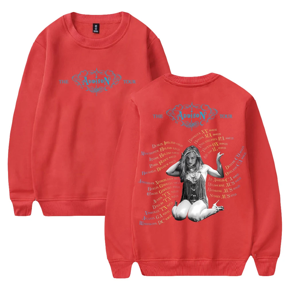 GF Addison Rae 2025 The Addison Tour Merch Crewneck كم طويل ملابس الشارع الشهير الرجال النساء البلوز البلوز موضة الملابس #6