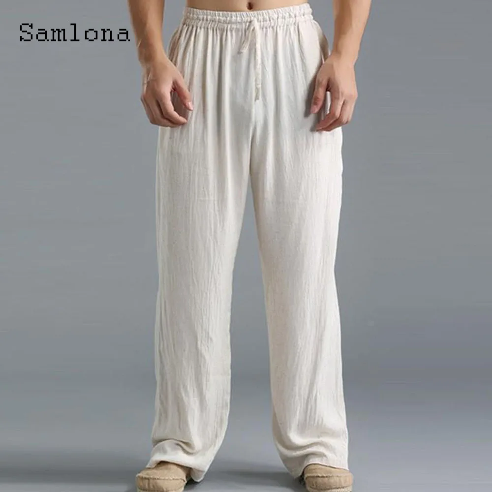 

Men's Stand Pocket Casual Linen Pants Solid White Apricot Trouser Plus Size 5xl Mens Elegant Fashion Sweatpants Male Streetwear