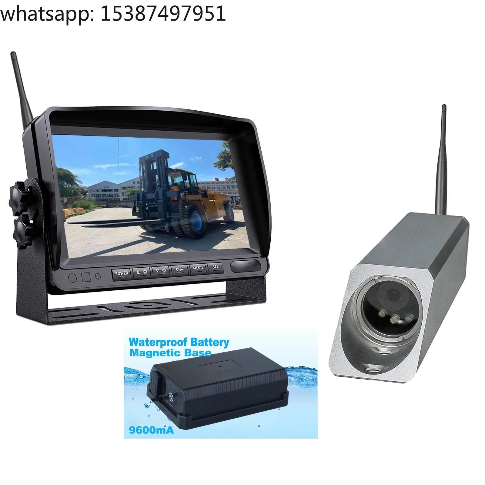 For IPoster Digital Wireless 7Inch IPS Screen Split 2 Screen 1080P HD IP69K Night Vision Camera Magnetic for Forklift