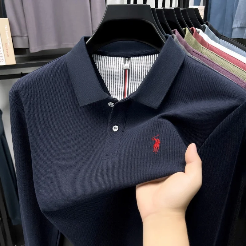 

Light luxury men's 100%cotton long sleeve polo shirt high-end fashion brand paul pony embroidery comfort breathable golf T-shirt
