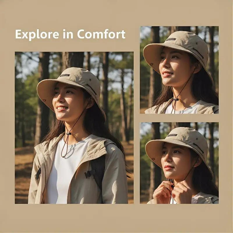 New Fashion Drawstring Fisherman Hat Foldable Sun Protection Quick-drying Travel Sun Hat Wide Brim Hiking Hat