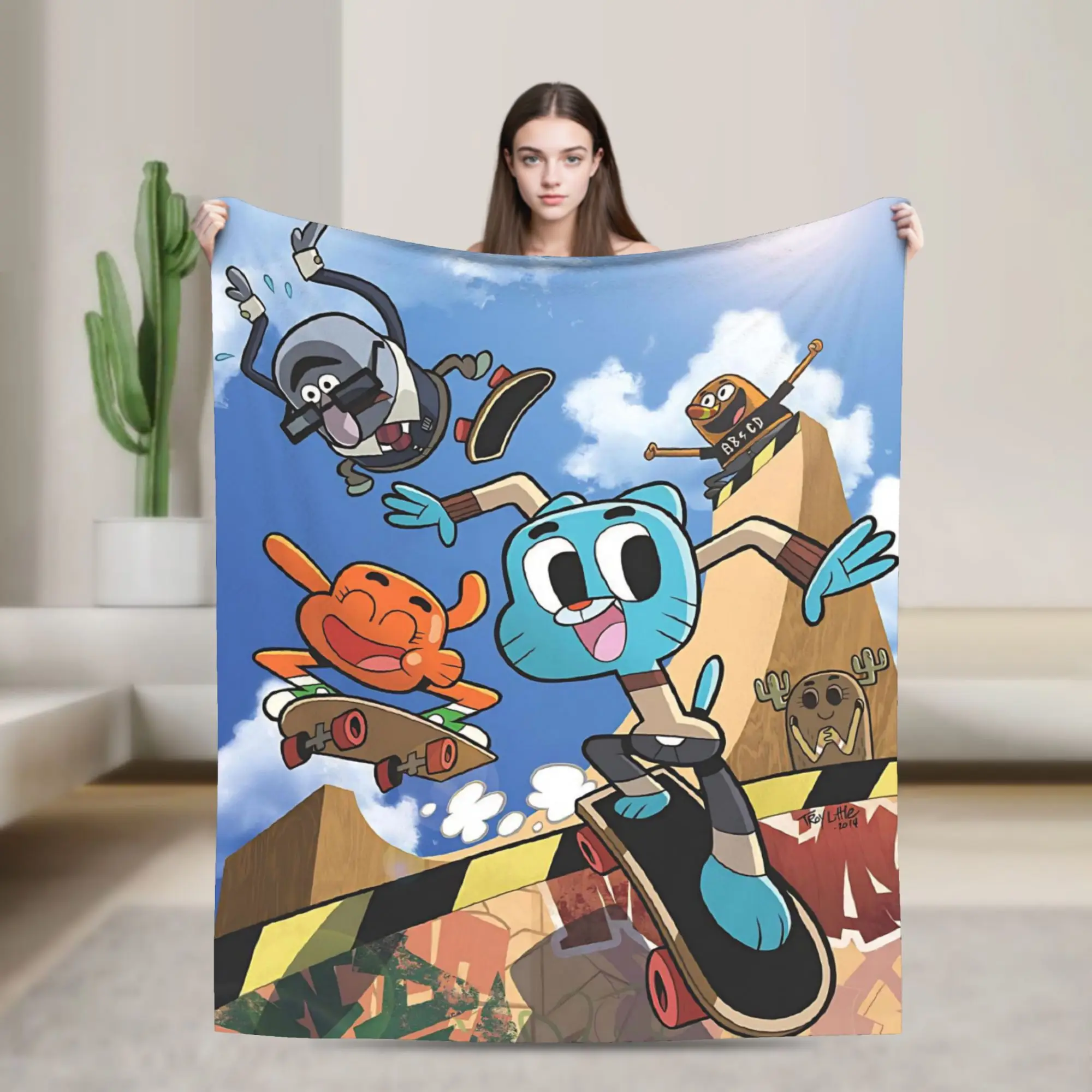 The Amazing World of Gum Ball Knitted Blankets Coral Fleece Plush Cartoon Lightweight Thin Throw Blankets for Home Couch Bed Rug