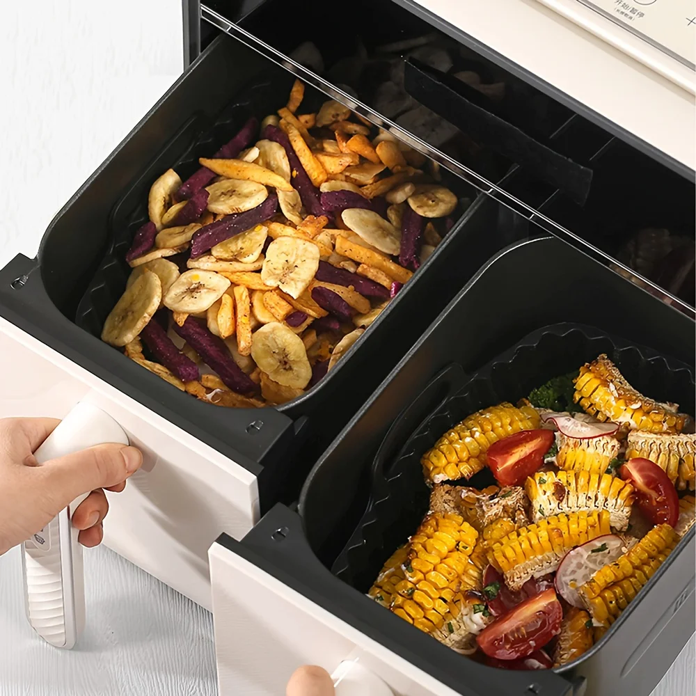 2Pcs Air Fryer Silicone Pot Air Fryer Liner Heat Resistant Air Fryer Silicone Basket Rectangle Baking Pan for Oven Microwave