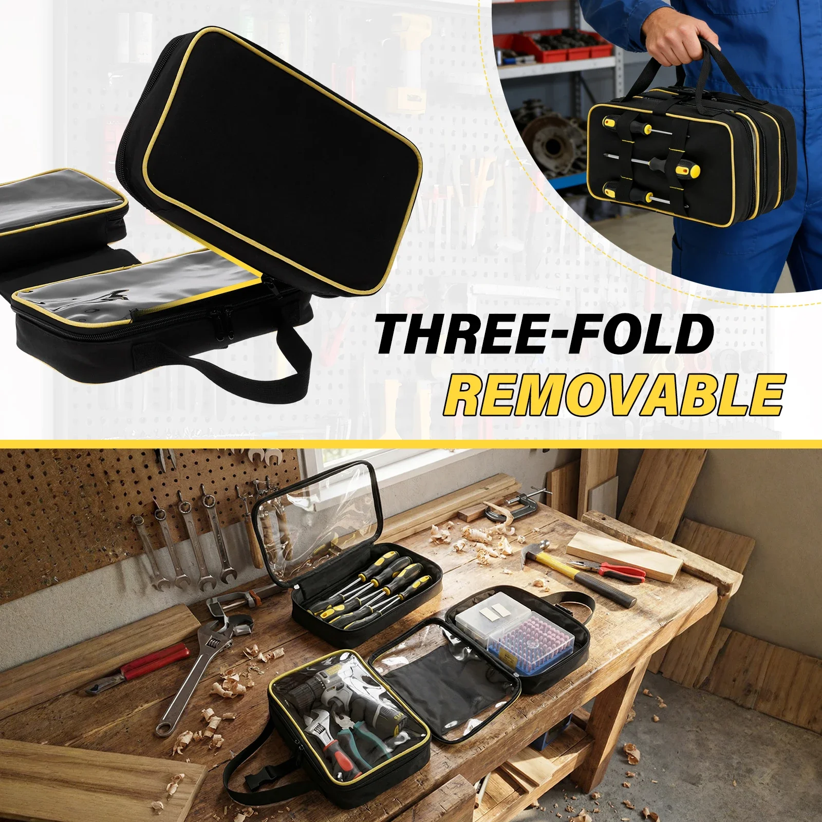 Heavy-Duty Roll-Up Tool Bag Multi-function Tool Bag With Detachable Pouches Electrician Tool Bin for Tool Organization Storage