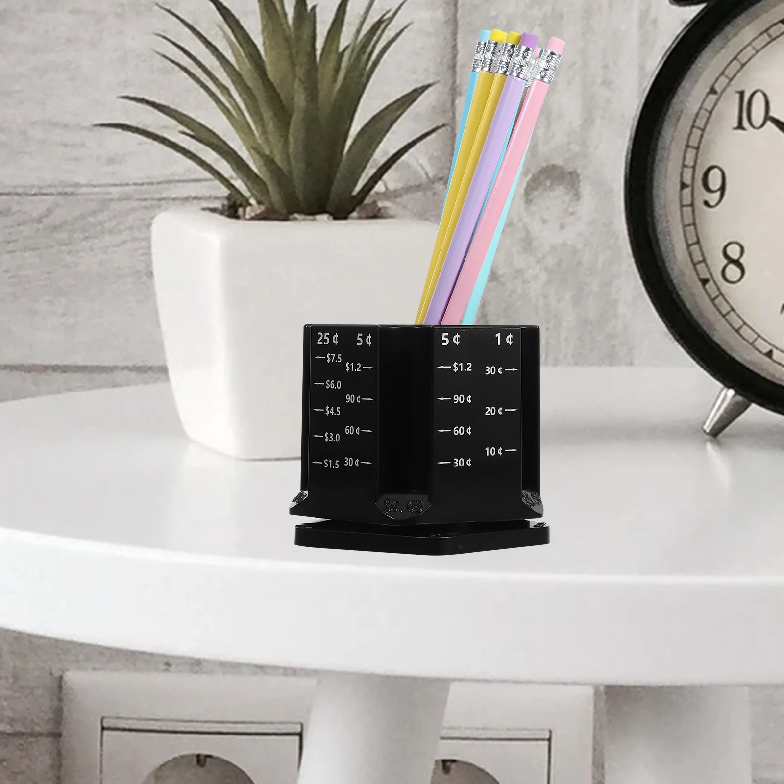 

Multi-Function Rotatable Coin Organizer Pen Holder Large Space Stationery Makeup Brush Storage Home Office Decoration Gift