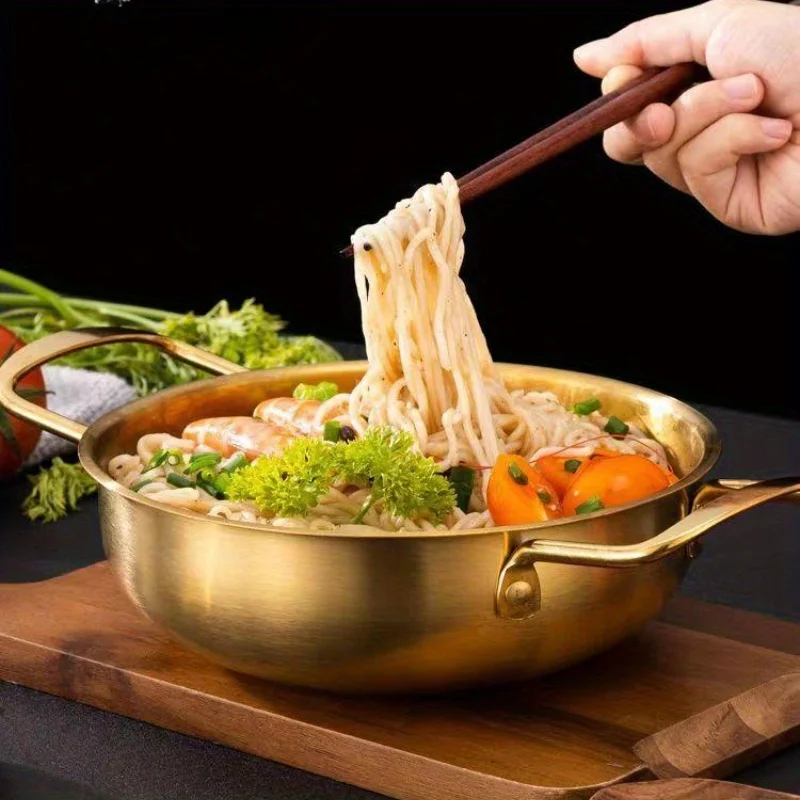 

Seafood Gold Pot Stainless Steel Korean Style Pot Double Ear Soup Instant Noodles Gold Thick Durable Reinforced Small Dry Pot