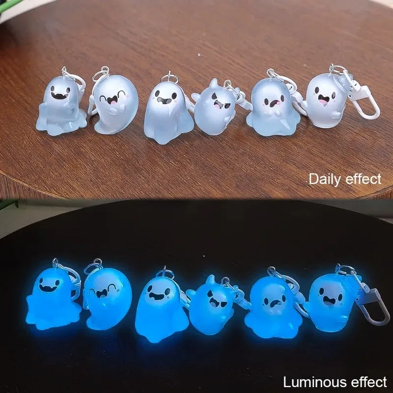 Luminous Halloween Ghost Cute Key Chain Cartoon Jelly Doll Phone Pendant Headphone Case Charm Bag Decor Car Key Rings 10-1PCS