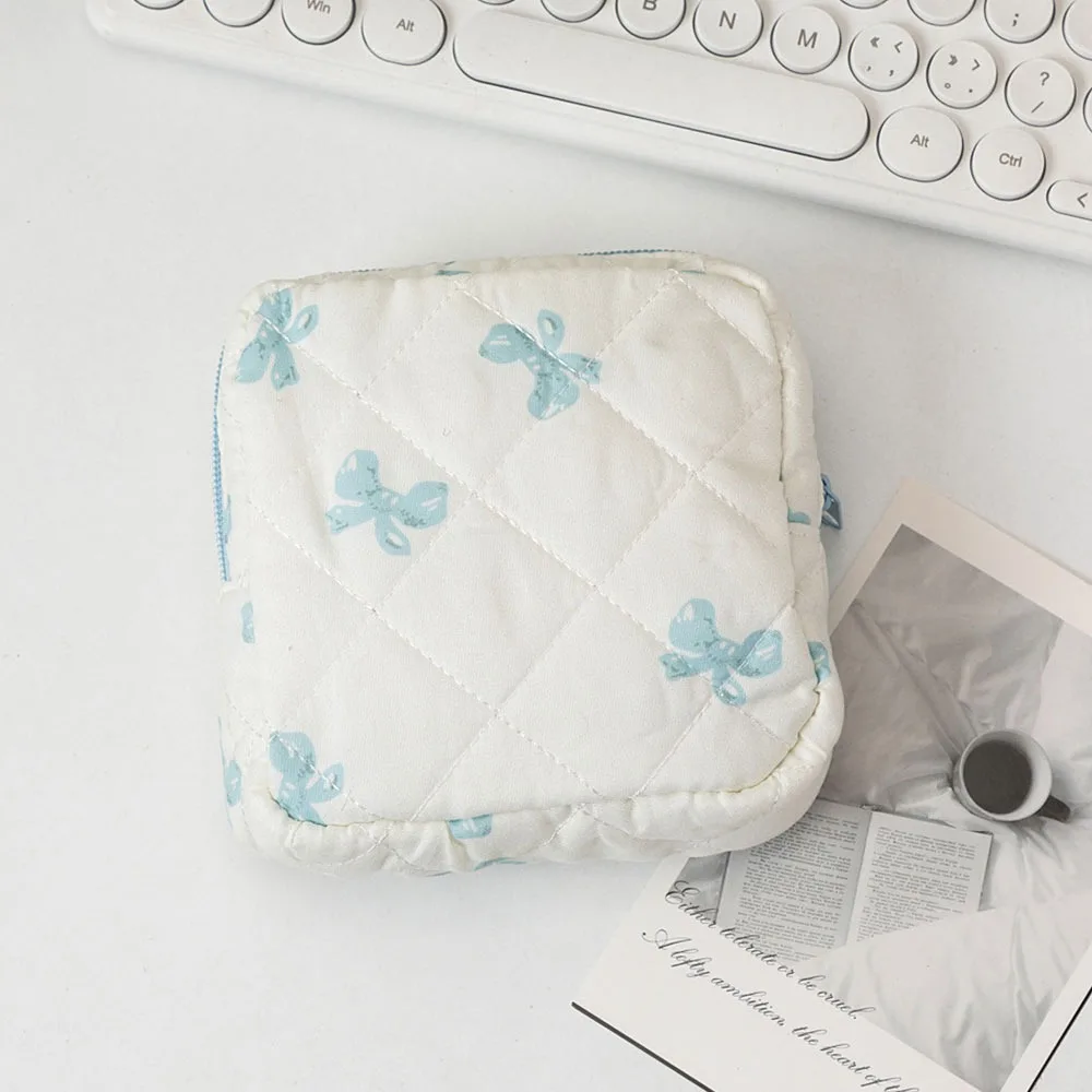 Classic Heart Bow Pattern Coquette Makeup Bag Travel Puffy Cosmetics Storage Bag Cotton Women's Small Clutch Bag