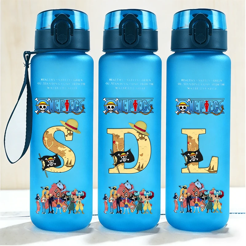 Botella de Agua Deportiva de 650 ml con Letras de la A a la Z de Luffy, Anime One Piece, Botellas con Pajita para Niños y Niñas, a Prueba de Fugas, de Plástico