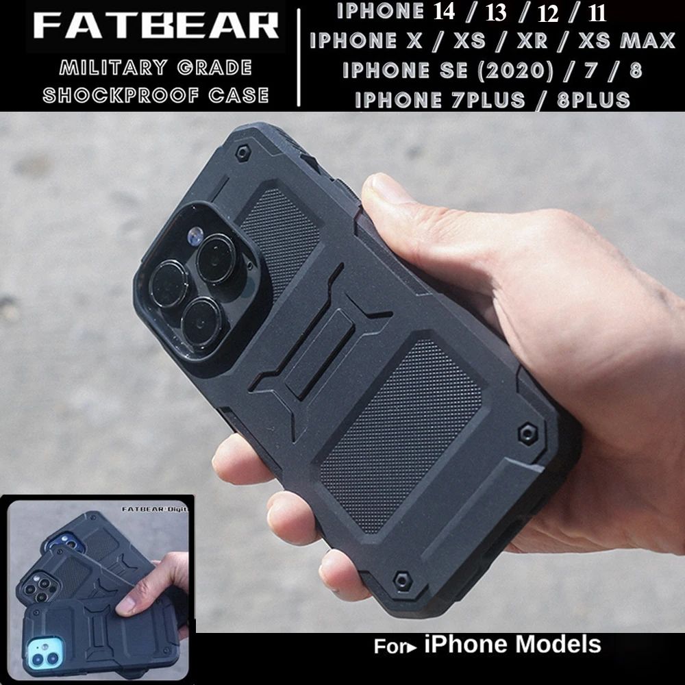 FATBEAR Tactical Military Grade Rugged Armor Shell Skin Case Cover for iPhone 14 Plus Pro Max /13 12 Pro Max Mini / 11 Pro Max