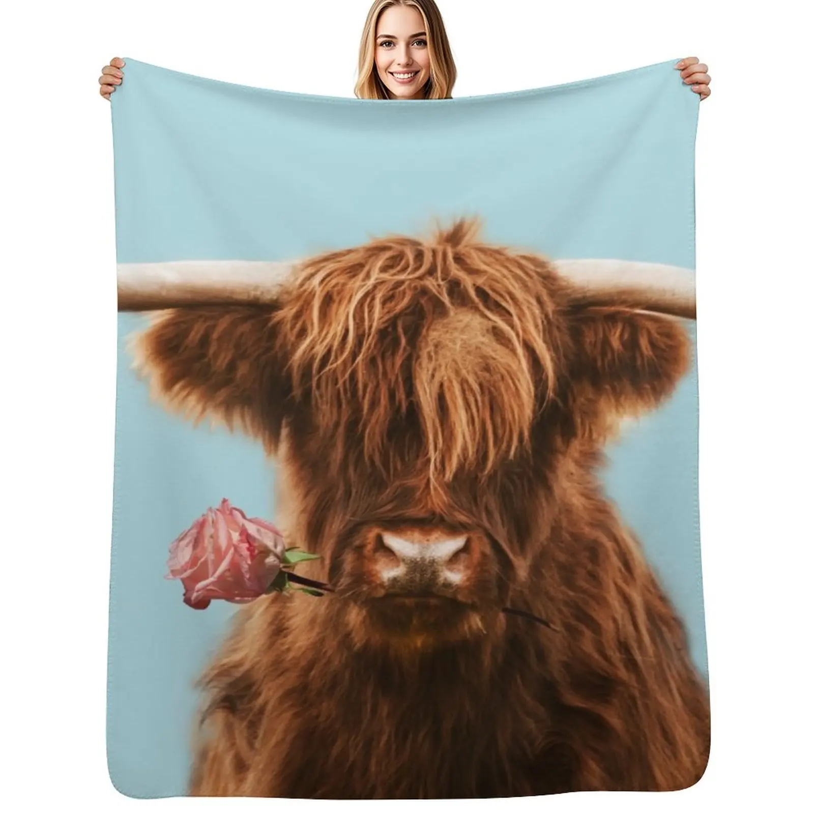 

Sweet Highland cattle in blue Throw Blanket Cute Giant Sofa Blankets