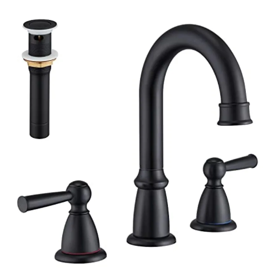 

Widespread Bathroom Faucet Black 3 Hole Sink Faucet 8 inch with Pop Up Drain 2 Handle 4 inch Faucets for Vanity Lavatory Basin