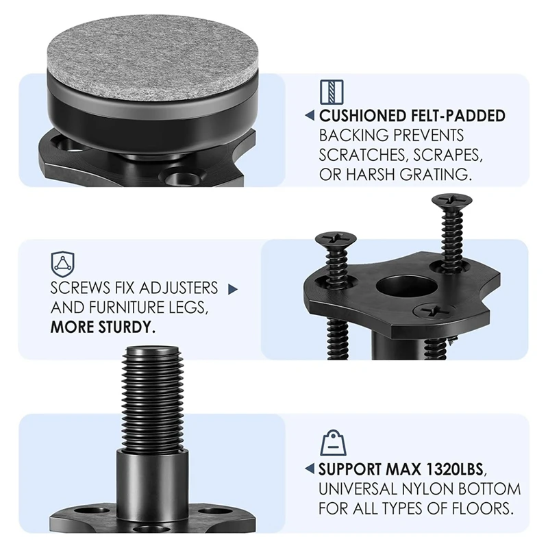 AT19-Adjustable Leveling Feet, 3/8Inch-16 Thread T-Nut Kit Furniture Levelers Table Feet, Heavy Duty Leg Levelers