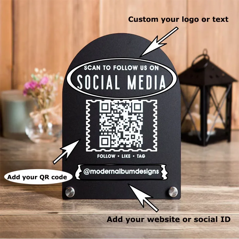

Personalized Arched QR Code Social Media Payment Sign Google Reviews For Business Custom QR Code Acrylic Display Sign