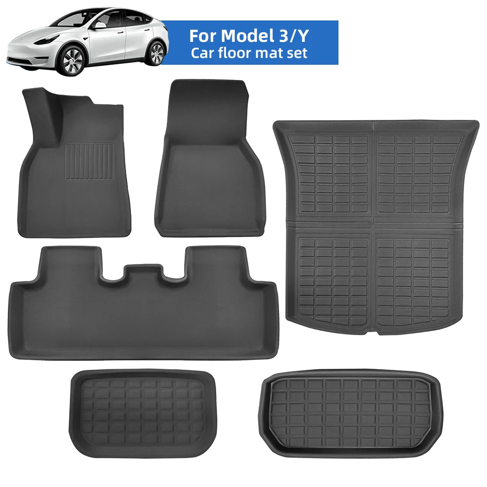 For Tesla Model Y Model 3 2019-2024 Floor Mats All Weather Trunk Floor Mat Waterproof Non-Slip Cargo Liner Left Rubber Mat Set