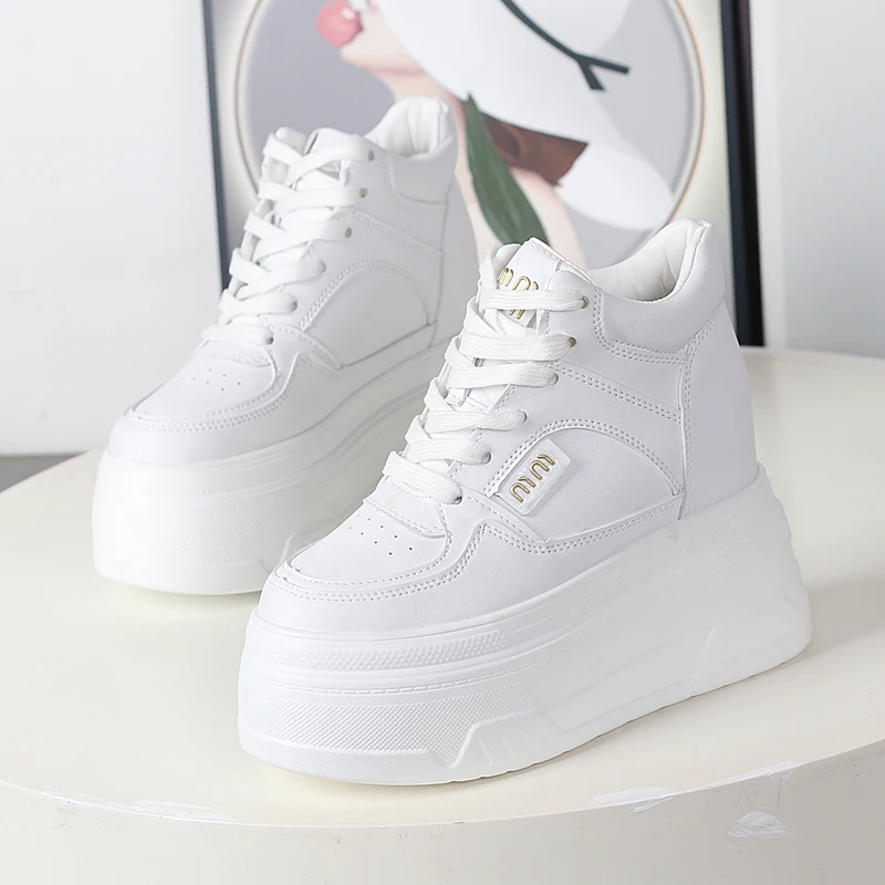 Inner Heightened Canvas White Shoes Women's Spring Summer Thick Bottom Wedge Heel Increase 10CM All-match Casual Women Sneakers