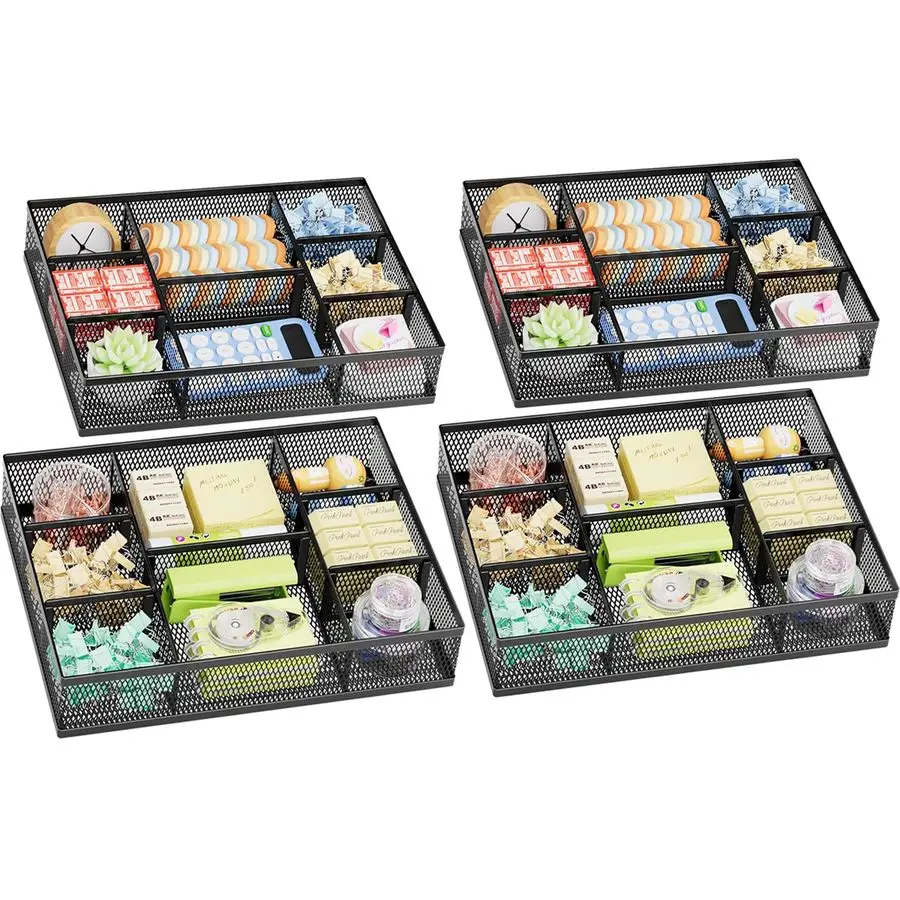 

2 Pack Desk Drawer Organizer, Mesh Drawer Organizer Tray with 8 Adjustable Compartments, Desk Organizers and Accessories, 5 Div
