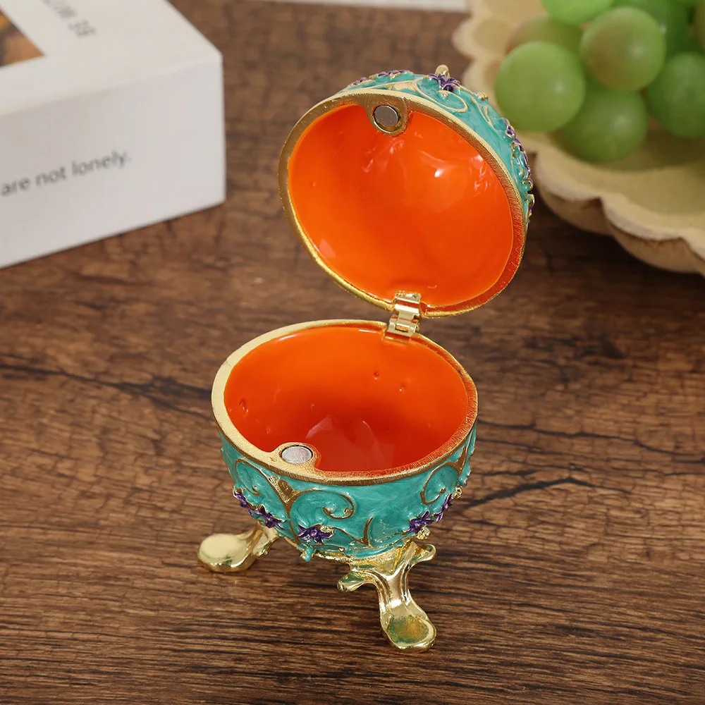 Russian Enameled Easter Egg Jewelry box Hand Painted Jewelry Trinket Box for Home Decor Necklace Earring