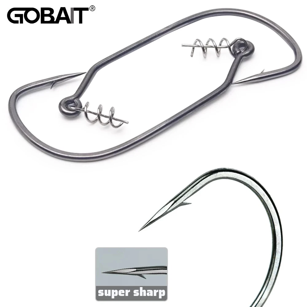 5PCS Screw Lock Hook 1# 9/0# Offset Worm Hooks with Spring Twist Pin Sharp Crank Gear for Soft Lure Fishing Spring-lock Fishhook