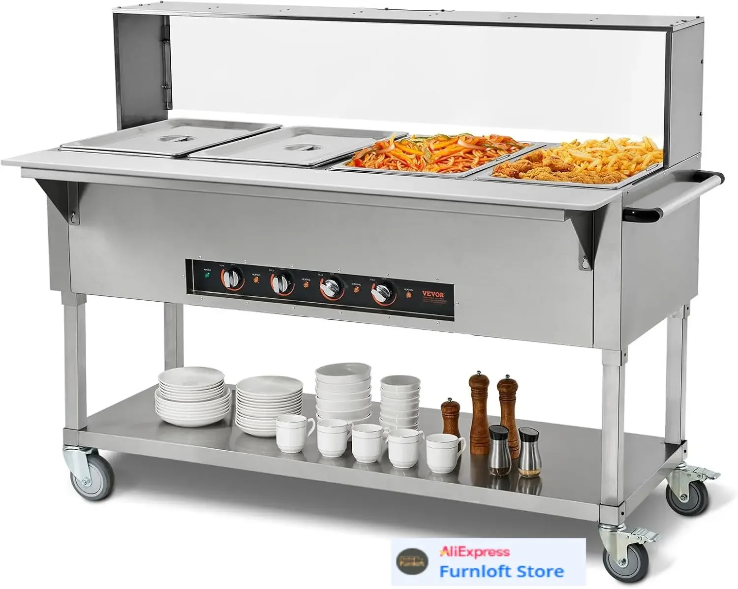 4-Pan Commercial Food Warmer, 4 x 20.6QT Electric Steam Table, 2000W Professional Buffet Catering Food Warmer with Acrylic