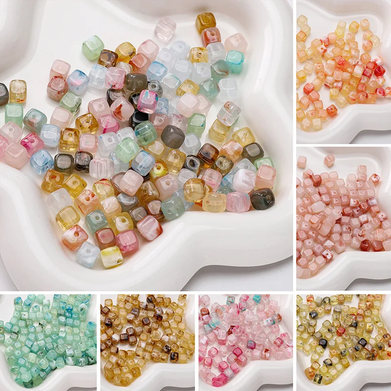 6x6mm Acrylic Transparent Two-tone Gradient Color Square Beads for Jewelry Making Necklace Spacer Bead DIY Accessories Wholesale
