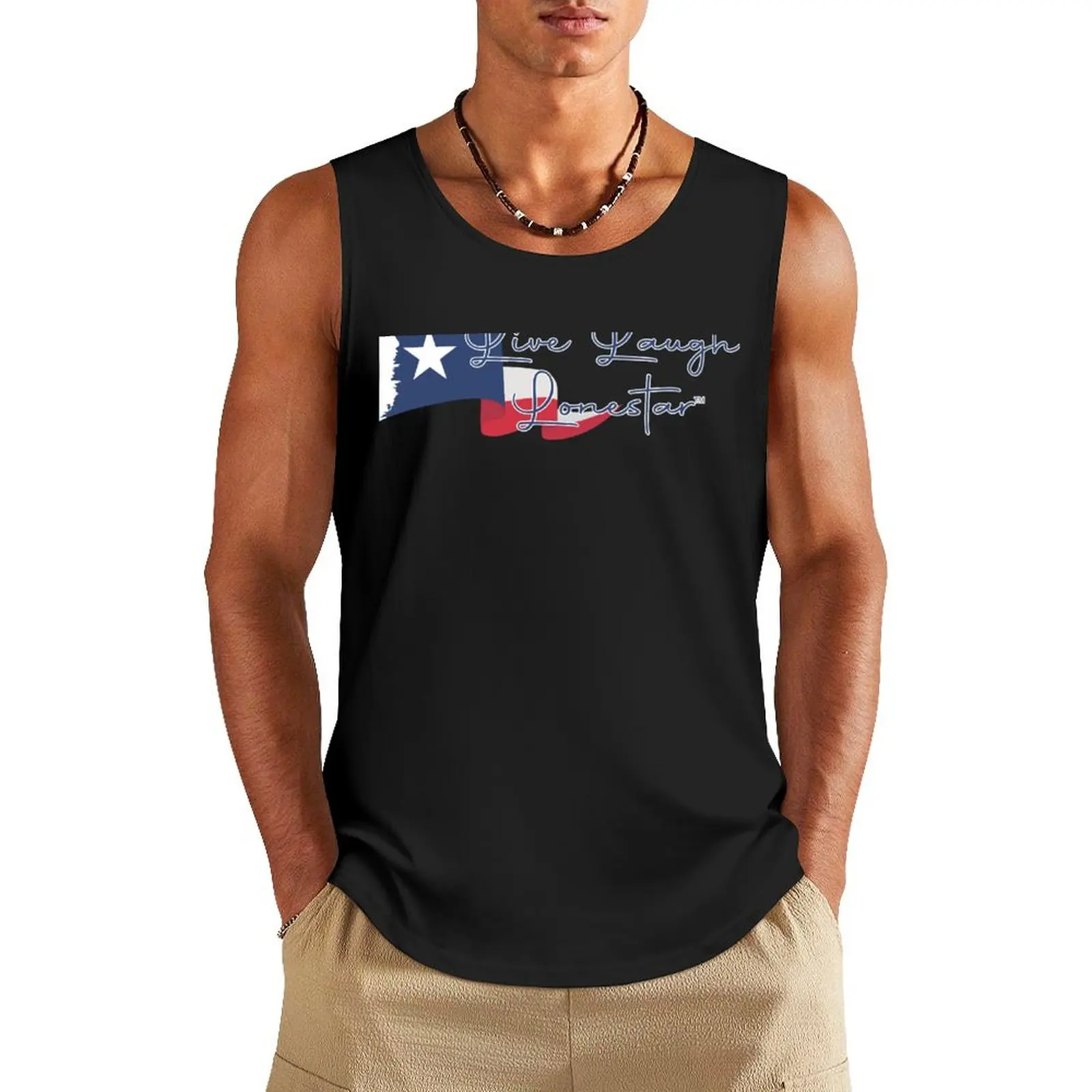 Live Laugh Lonestar (TM) Texas Flag Banner Blue Tank Top summer 2024 gym training accessories Men sleeveless tee