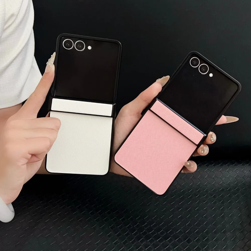 Luxus Lichee Muster Leder Handyhülle für Samsung Galaxy Z Flip 7 6 5 4 3 5G Flip7 Flip6 Flip5 Flip4 Scharnier Schutzhülle