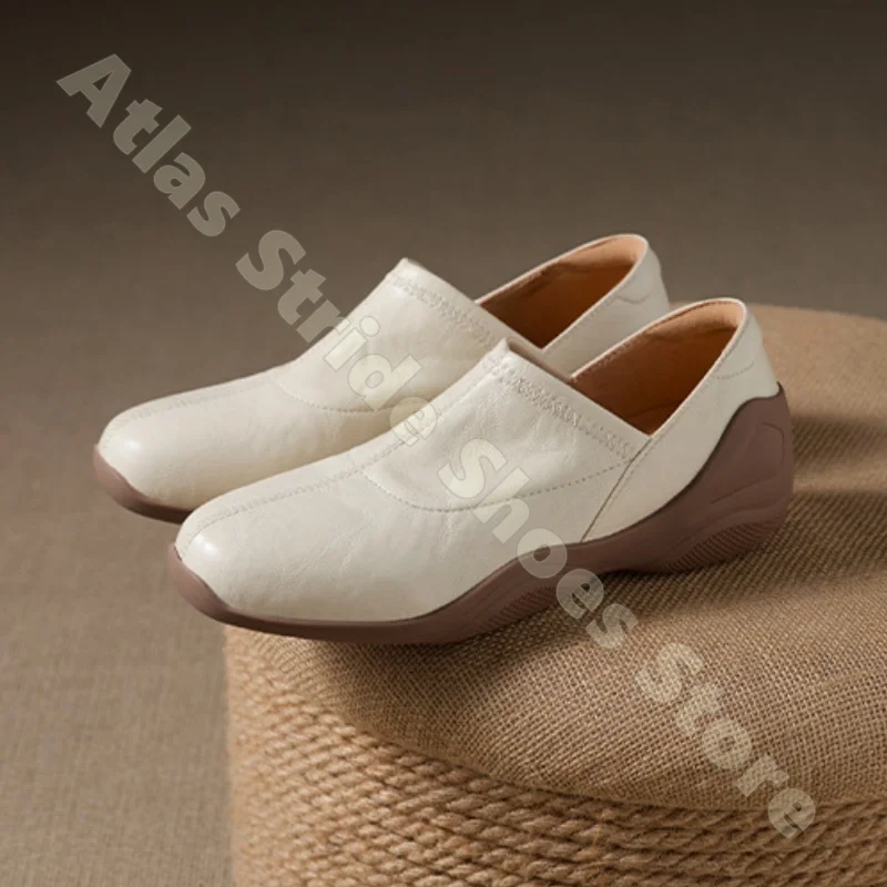 Leather Loafers Slip On Wedge Heel Comfortable Non Slip Cushioned Supportive Breathable Lightweight Casual Walking Work Shoes