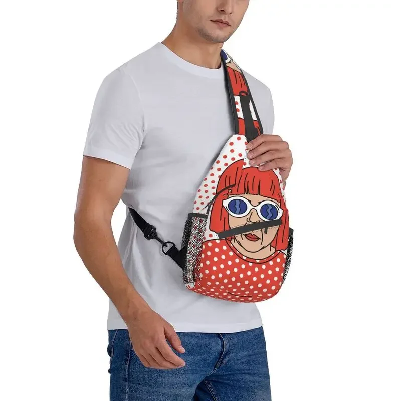 Yayoi Kusama Self Portrait Sling Peito Bolsa Crossbody para Homens, Moda Mochila de Ombro para Camping, Biking