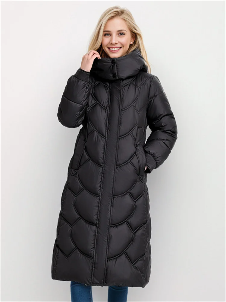 Plus Size Woman Down Jacket Long Coat Winter New Hooded Fashion Warm Thicken Zipper Coat Woman Winter Overcoat