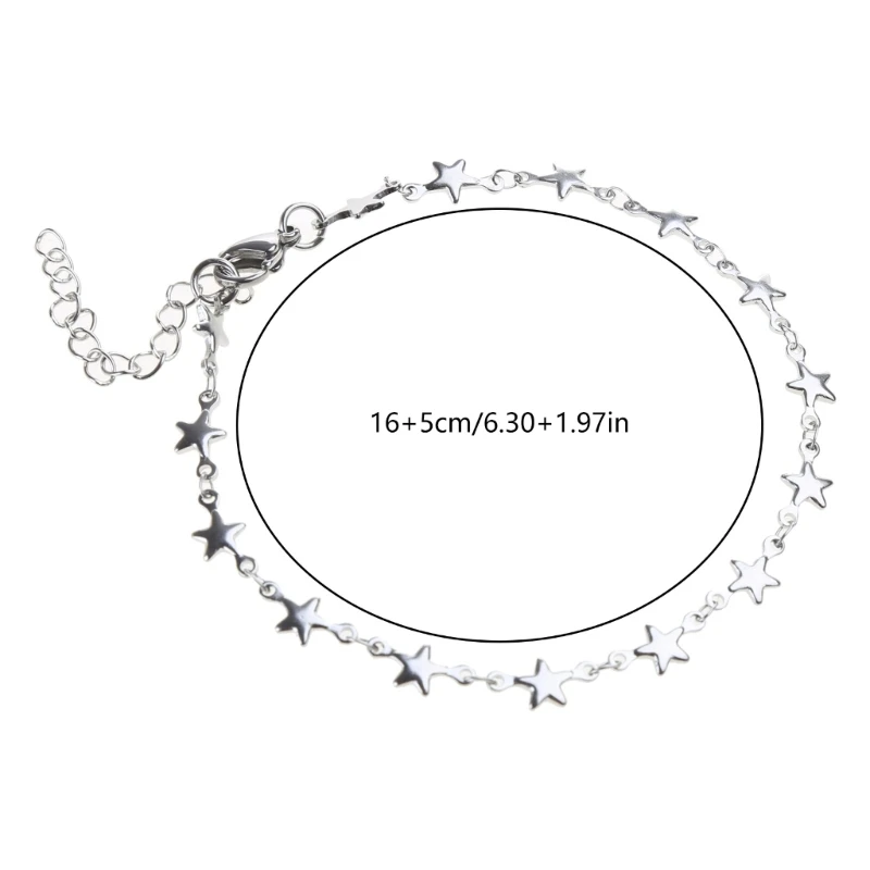 F42F Simple Five-pointed Star Bracelet Stainless Steel Couple Bracelets Fashion Jewelry Punk Star Link Bracelet for Women Men