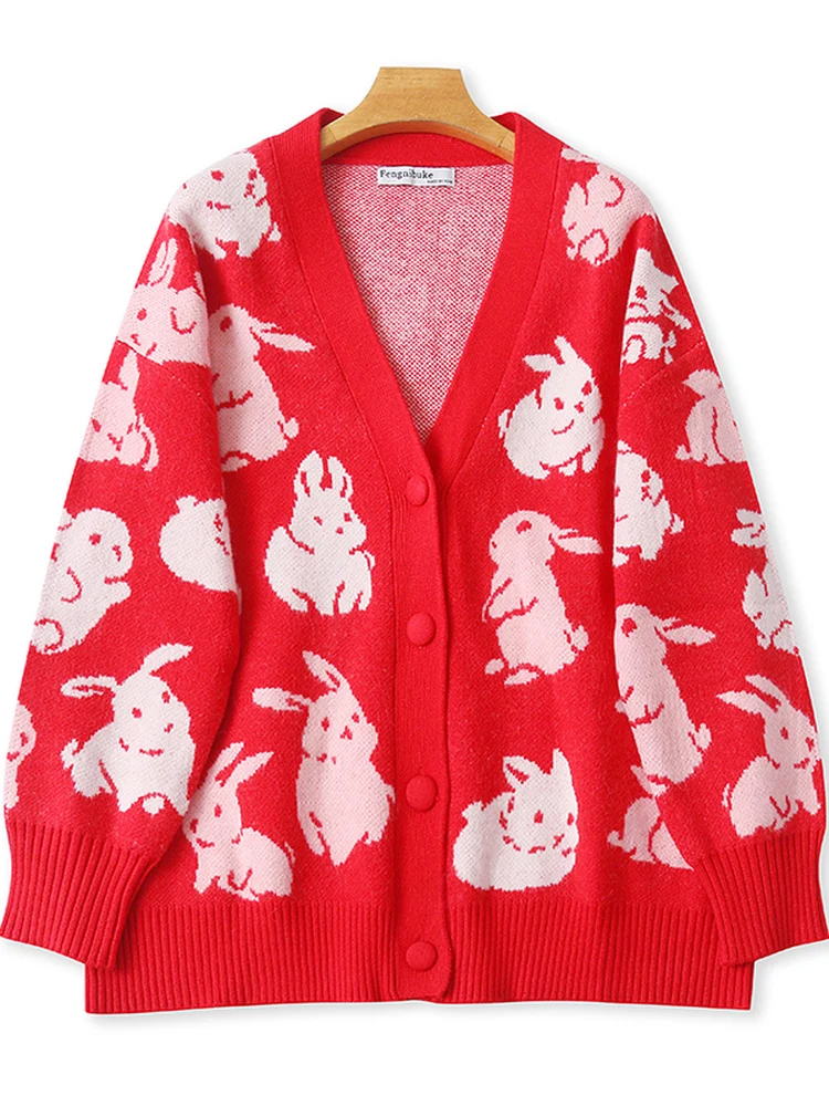 

Вязаный свитер Laid-ba, весенне-осенний модный свободный повседневный кардиган на пуговицах, длинное верхнее пальто с v-образным вырезом, теплое излучающее чистое...