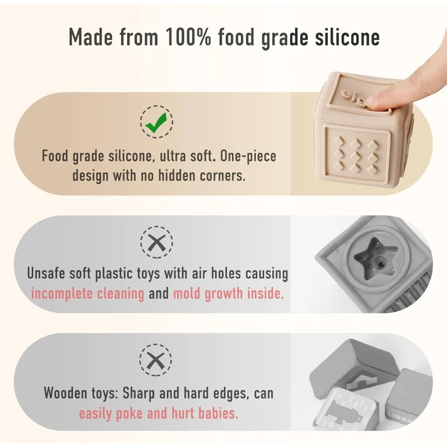 Soft Silicone Stacking Blocks for Babies and Toddlers: Gentle Teethers MontessoriInspired Educational Toys for Sensory Developm