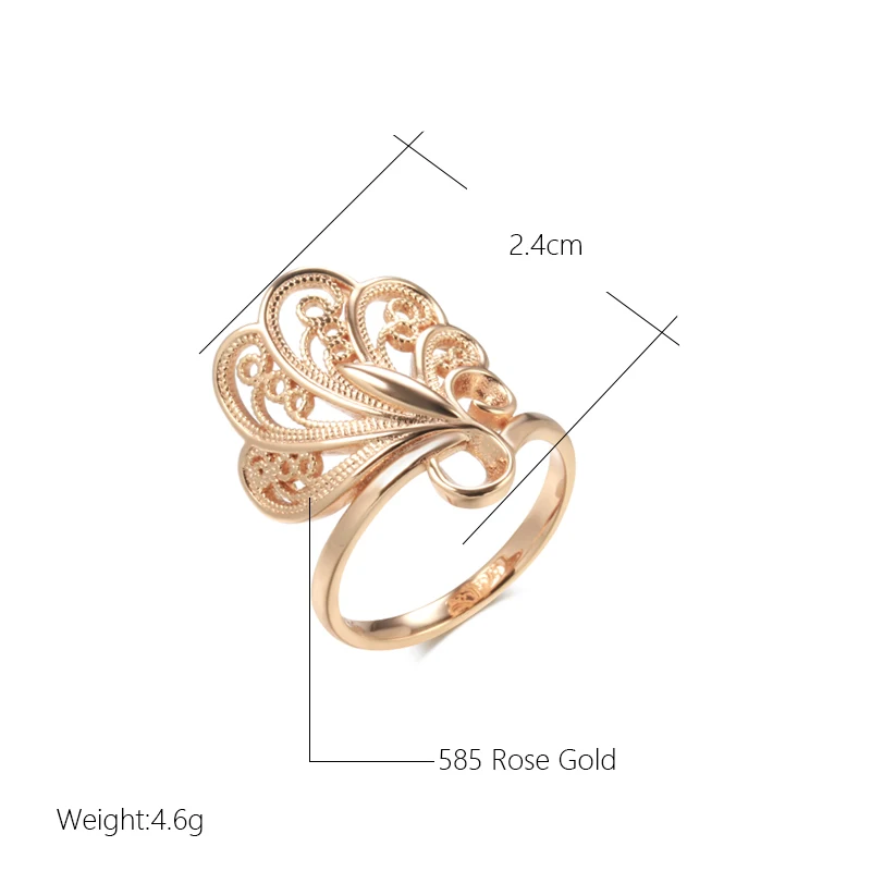 Kinel Hot Fashion Glossy Big Rings for Women 585 Rose Gold Unique Pattern Ethnic Bride Rings Wedding Jewelry Gift 2022 New
