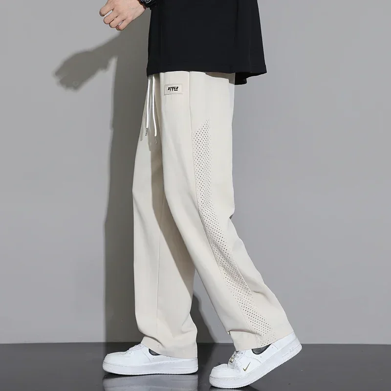 

Мужские быстросохнущие повседневные брюки, мужские летние новые тонкие дышащие прямые спортивные брюки из ледяного шелка, легкие удобные брюки