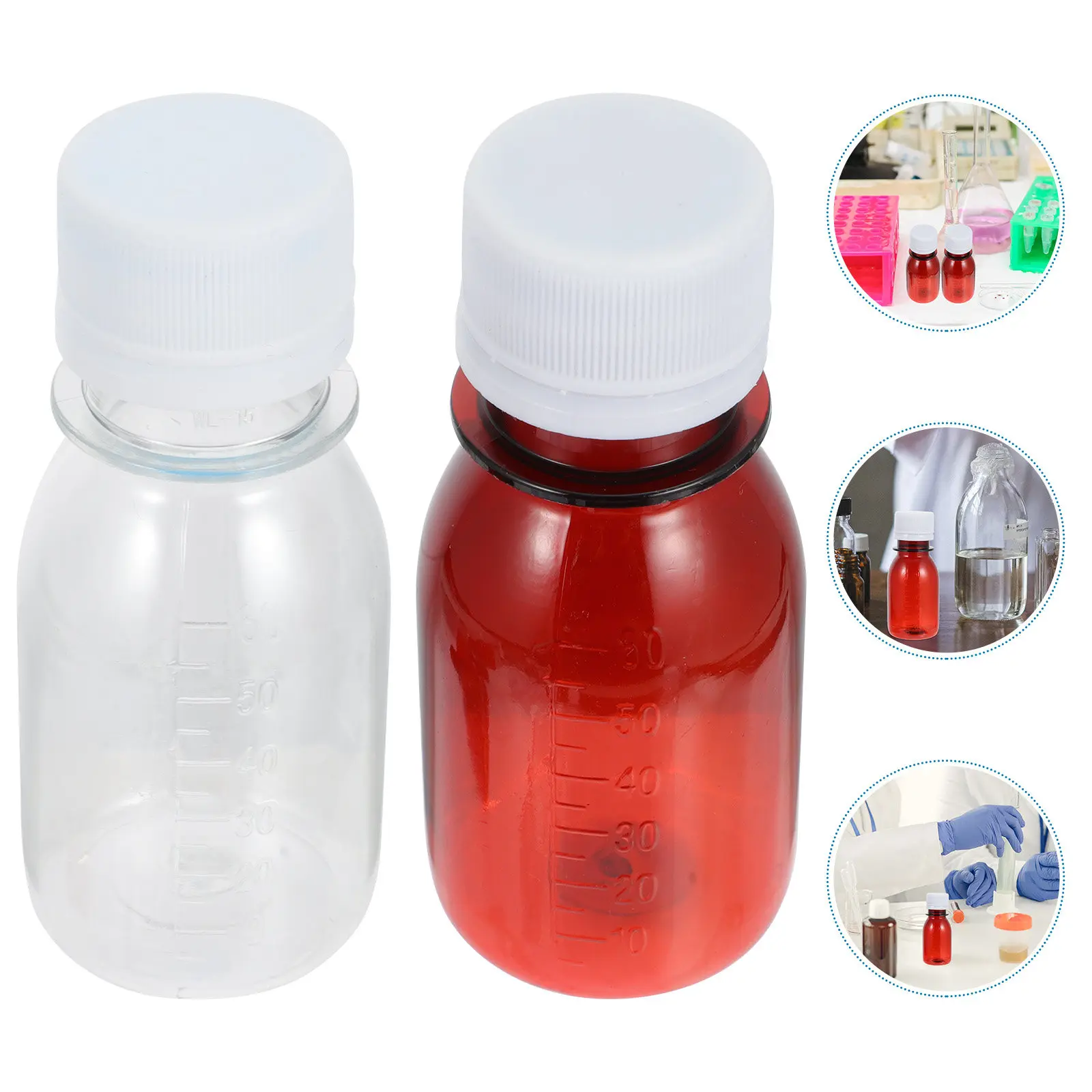 

20 шт. градуированных пластиковых бутылок для реагентов из ПЭТ, герметичные, для хранения химических веществ в лаборатории, прозрачные, для измерений