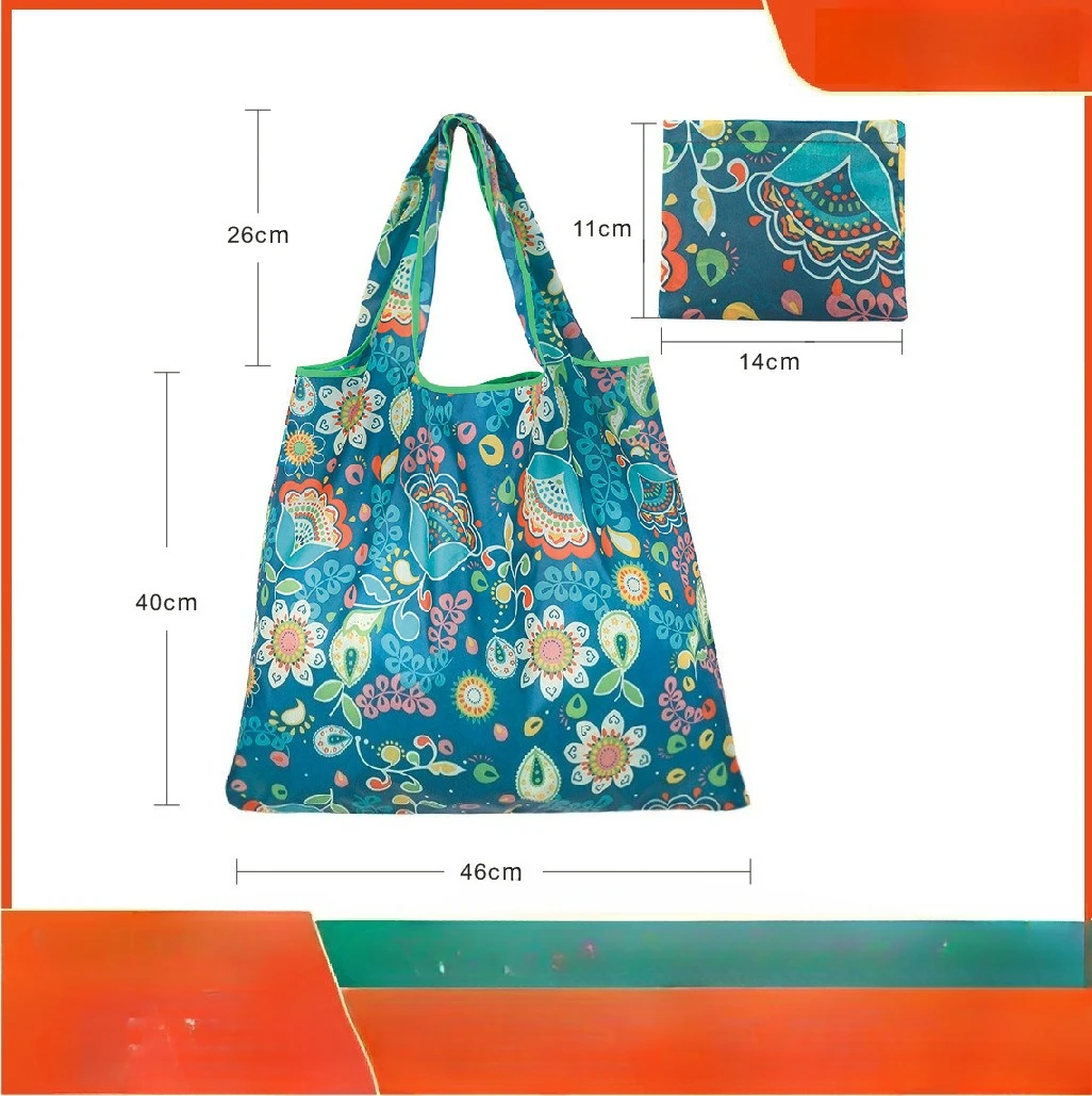 

Medium Foldable Shopping Bags, Nylon Reusable Grocery Tote Waterproof, Portable Shoulder Bag with Pouch for Travel