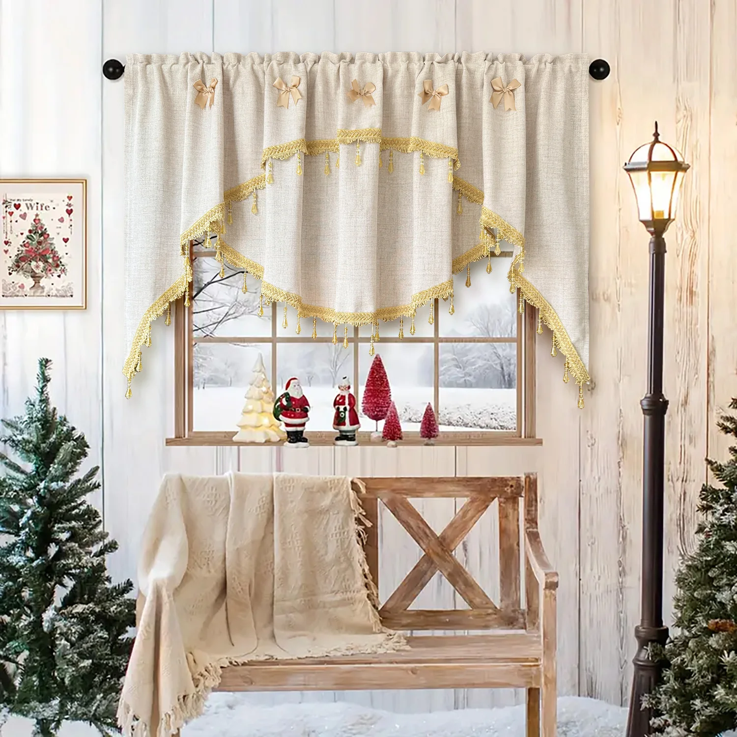 

1 шт., роскошная арочная занавеска в стиле ретро для гостиной, оконная драпировка с бусинами и бантами, украшение для дома, отель, кафе, жалюзи # E