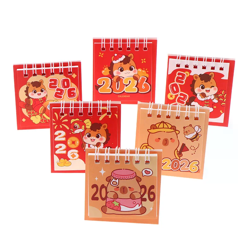 2026 Cute Capybara Horse Desktop Calendar Mini Portable Coil Calendar Books Girlish Heart Time Management Desk Decorations