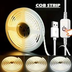 LED COB Light Strip 5V USB Touch Flexible Diode Tape Linear Indoor Lighting Lamp Room DIY TV Mirror Backlit Wall Festival Decor