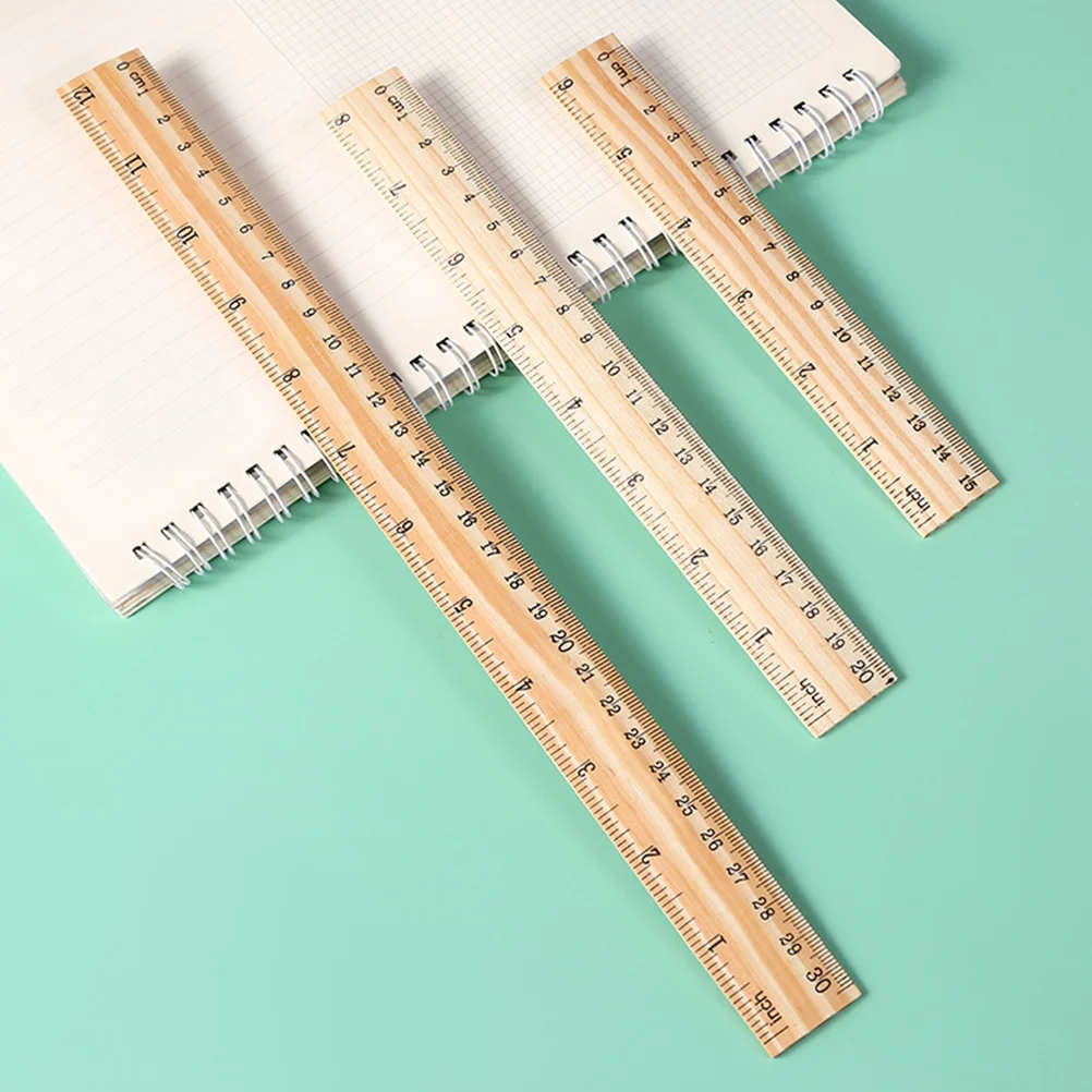 12 Pcs Wooden Rulers 15cm 20cm 30cm Single Sided Double Scale Student School Drawing Measuring Tool Classroom Office Supplies