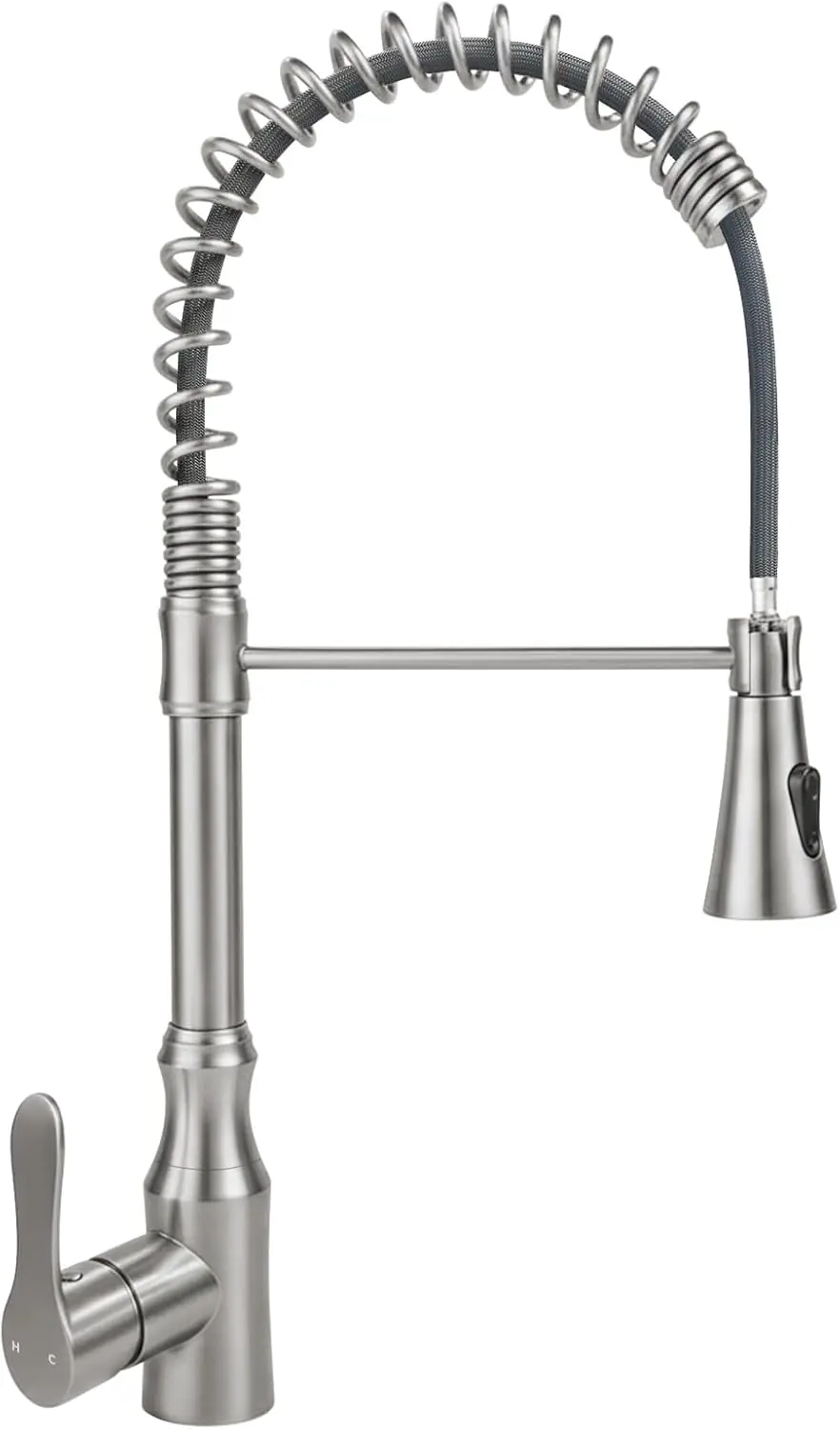 

Кухонный смеситель с высоким изливом 22 дюйма и выдвижным распылителем, из нержавеющей стали и латуни, с отделкой из матового никеля
