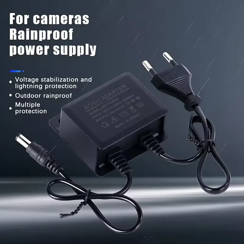 New Waterproof EU/US Plug Power Adapter DC12V 2A For CCTV Security Surveillance AHD Camera Charger NVR DVR Input AC100V-240V