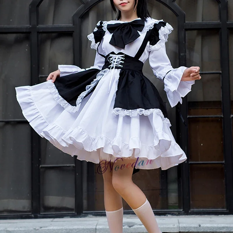 Mannen Vrouwen meid outfit anime sexy zwart wit schort jurk zoete Gothic Lolita jurken cosplay kostuum