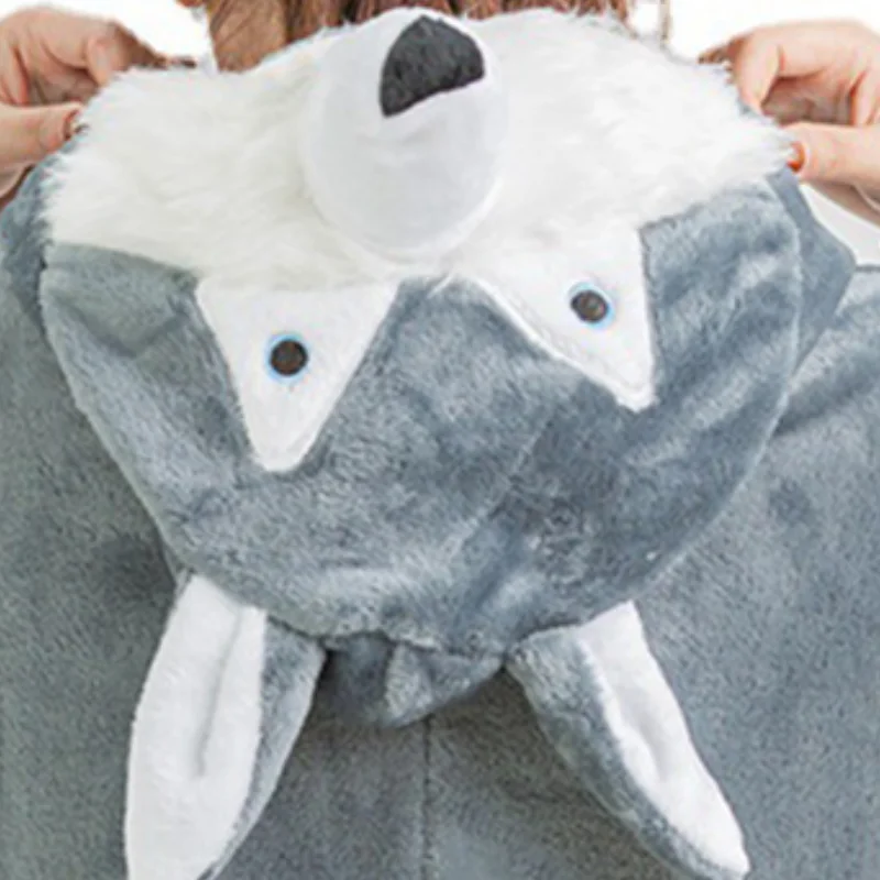 Manica lunga Baggy allentato FittingGrey Dog Animal Cartoon Onesies adulto pigiama di un pezzo tuta Full Body Sleepwear addensare