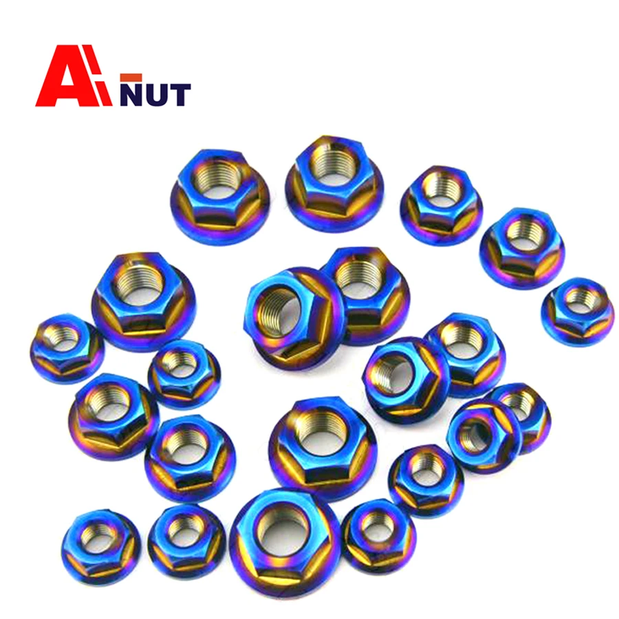 

m6 m8 m10 m12 m14 m16 m18 Titanium Flange Nuts, TC4 Burning Blue Fine Pitch Nut ,E003